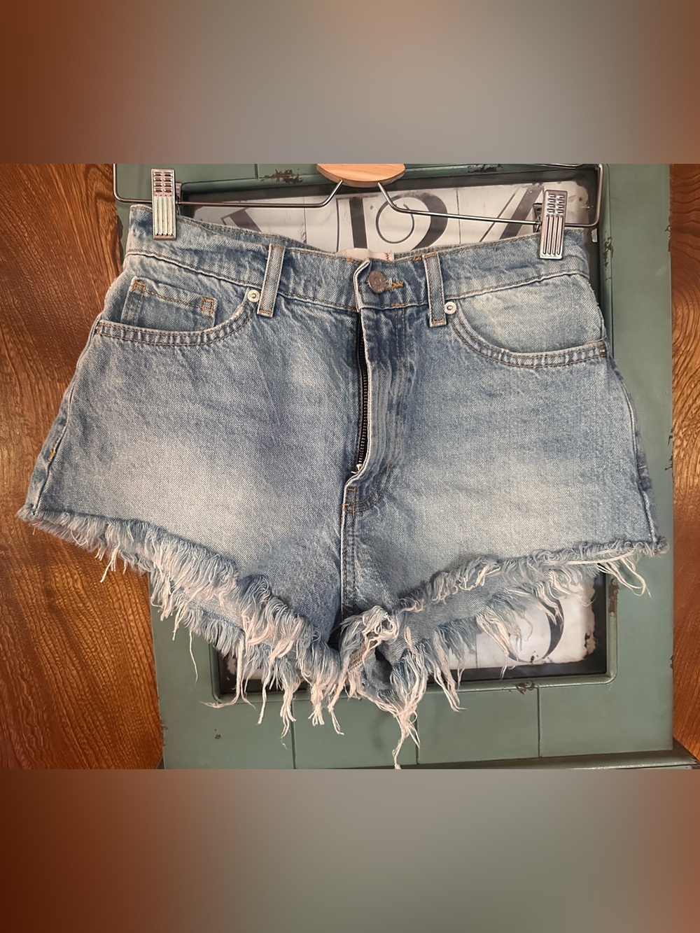 BDG Light Blue Distressed Frayed Hem Denim Shorts